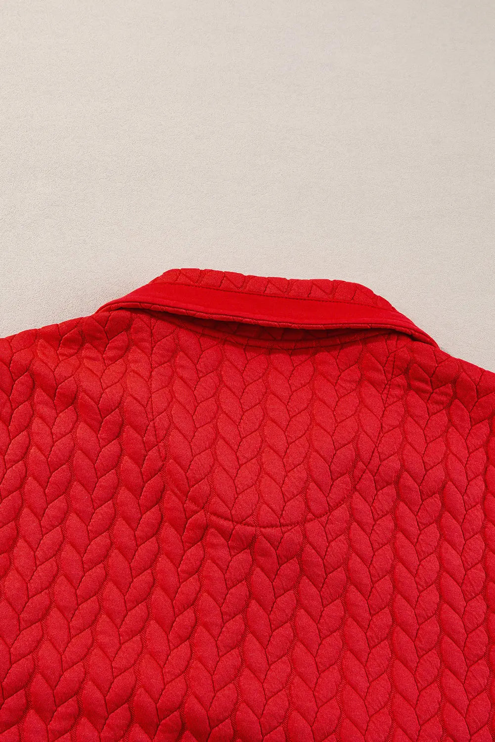 Tomato Red Cable Textured Quarter Zip Pocketed Plus Size Pullover Beagle Boutique Fashion Outlet