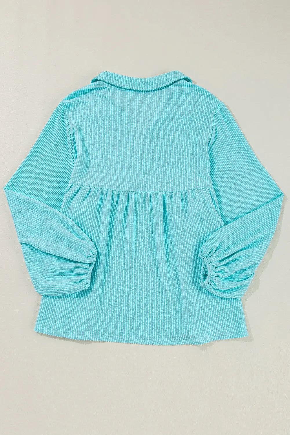 Turquoise Cordrd Balloon Sleeve Collar Plus Babydoll Top - eAura