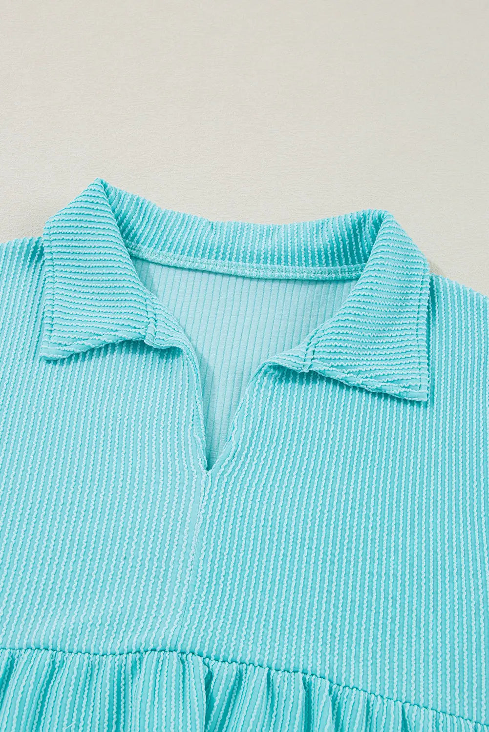 Turquoise Cordrd Balloon Sleeve Collar Plus Babydoll Top - eAura