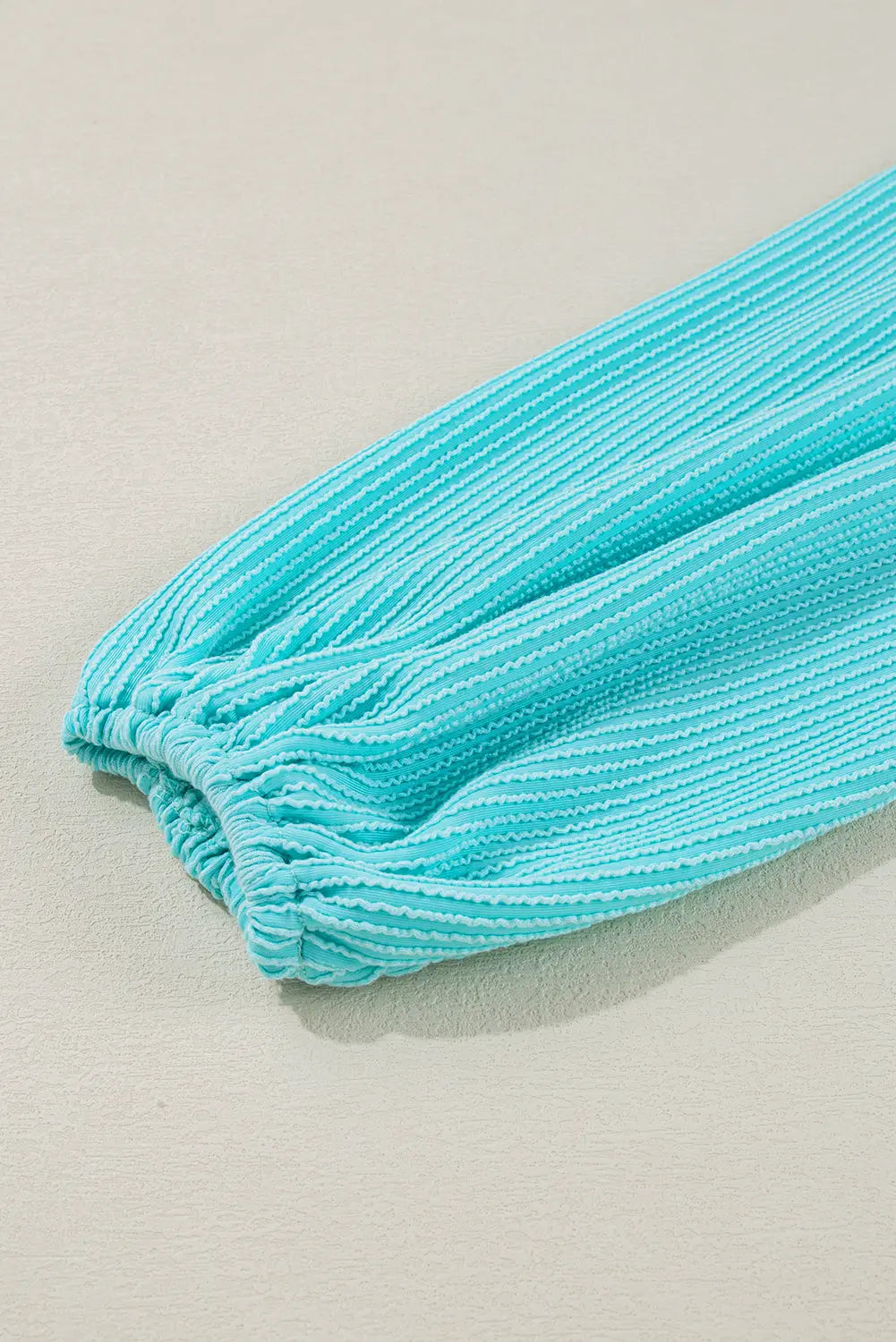 Turquoise Cordrd Balloon Sleeve Collar Plus Babydoll Top - eAura