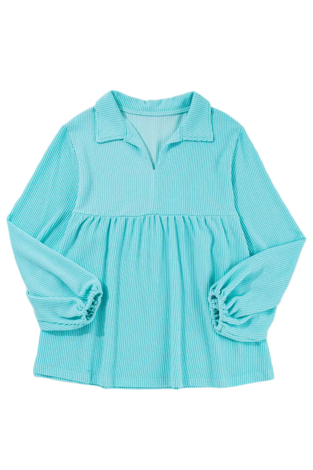 Turquoise Cordrd Balloon Sleeve Collar Plus Babydoll Top - eAura