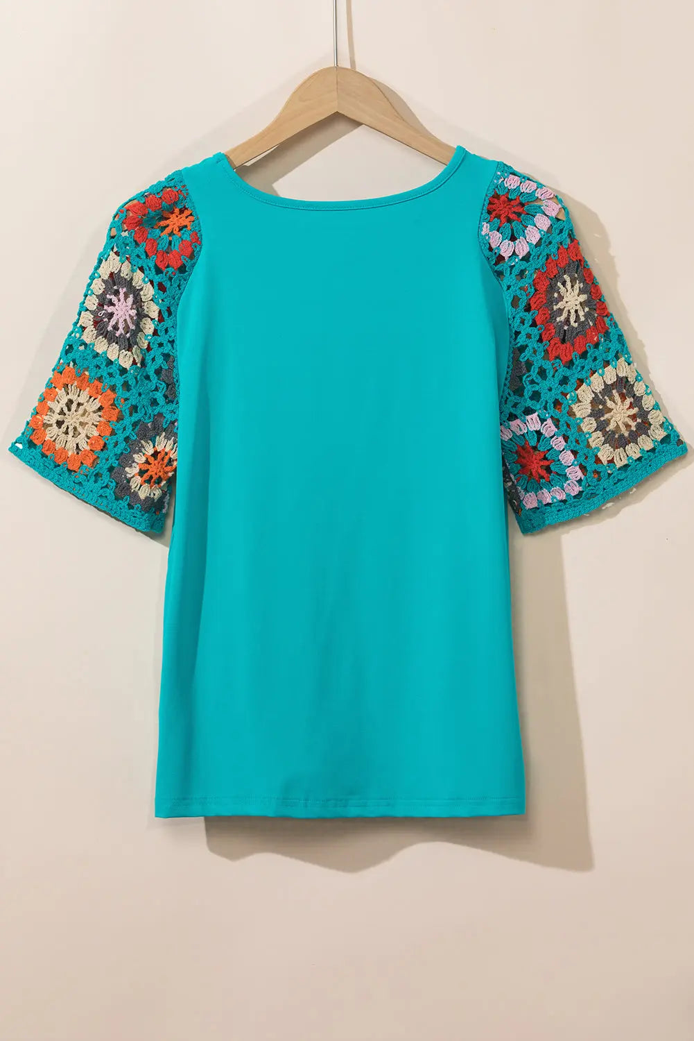 Turquoise Floral Crochet Short Sleeve Top beagle boutique