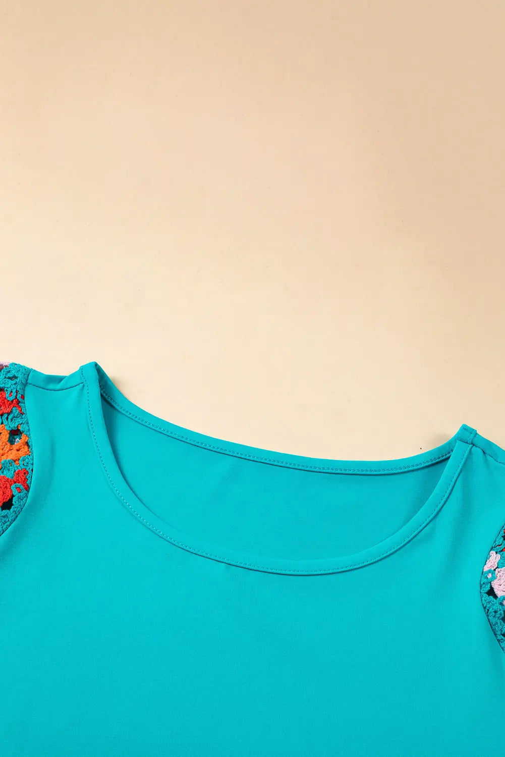 Turquoise Floral Crochet Short Sleeve Top beagle boutique