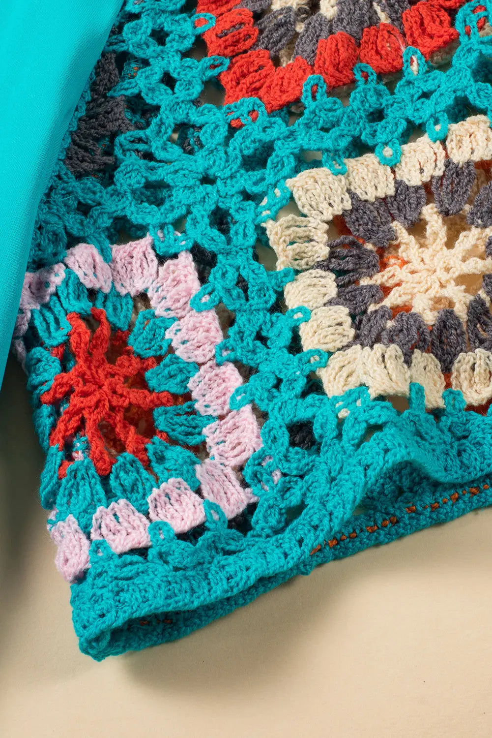 Turquoise Floral Crochet Short Sleeve Top beagle boutique