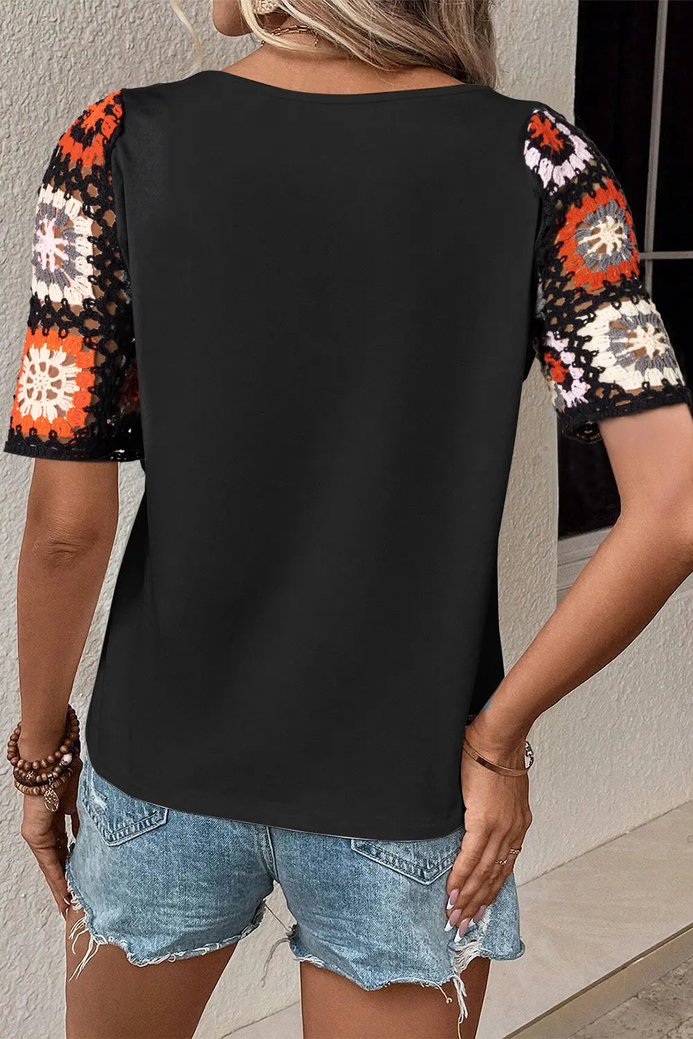 Turquoise Floral Crochet Short Sleeve Top beagle boutique