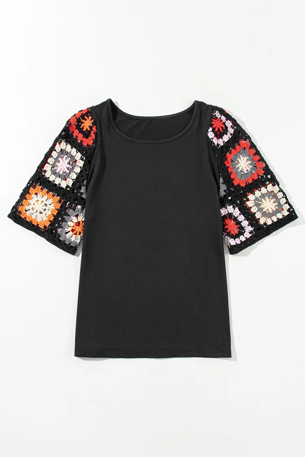 Turquoise Floral Crochet Short Sleeve Top beagle boutique
