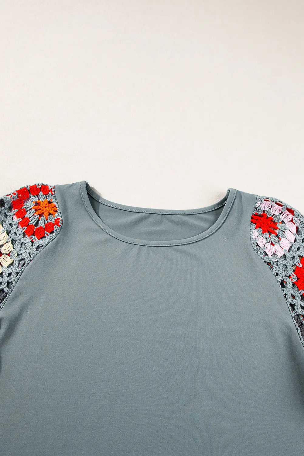 Turquoise Floral Crochet Short Sleeve Top beagle boutique