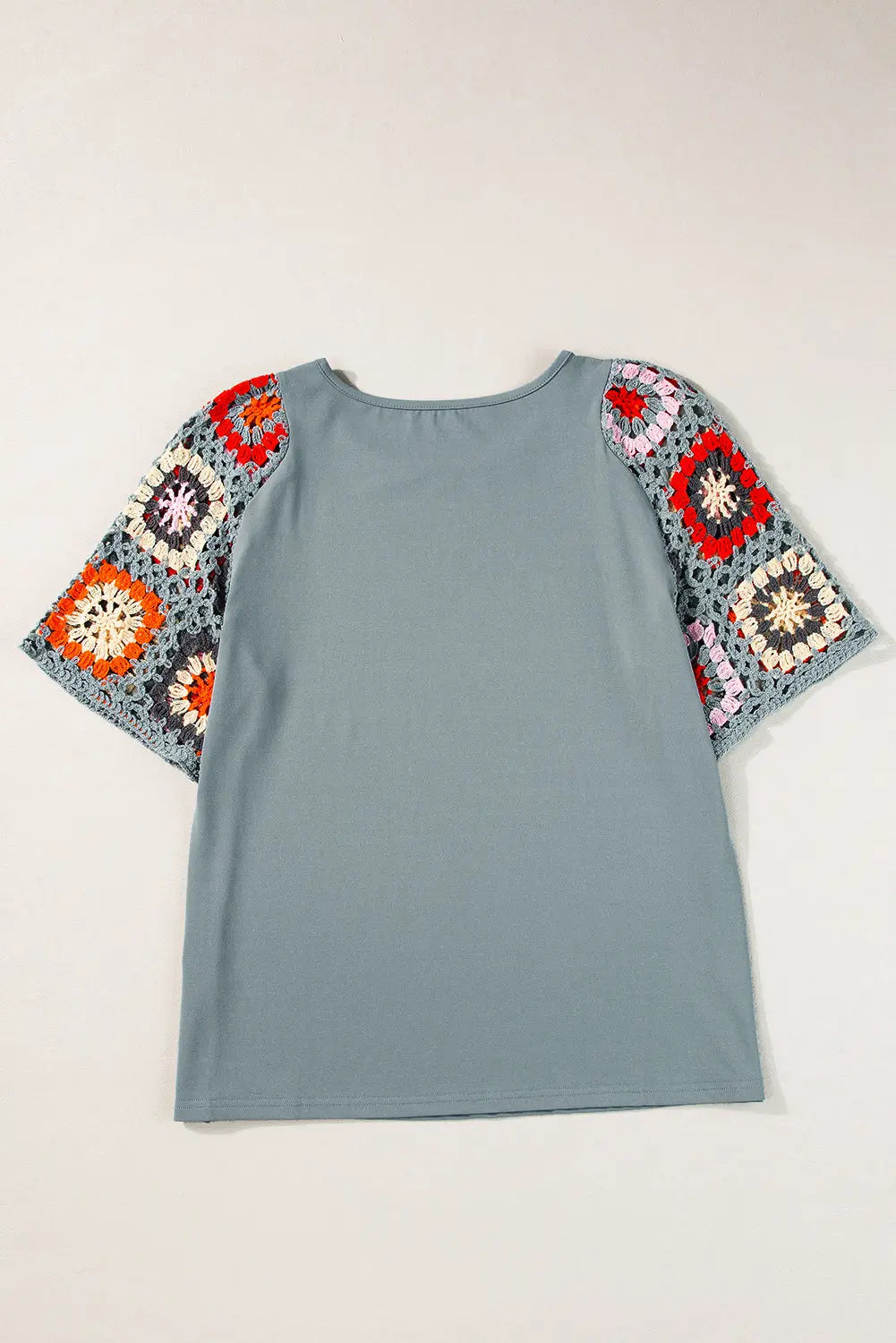 Turquoise Floral Crochet Short Sleeve Top - eAura