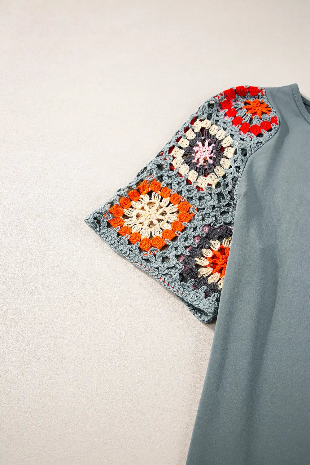 Turquoise Floral Crochet Short Sleeve Top - eAura