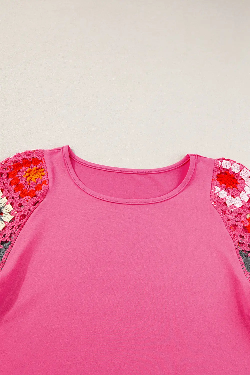 Turquoise Floral Crochet Short Sleeve Top - eAura