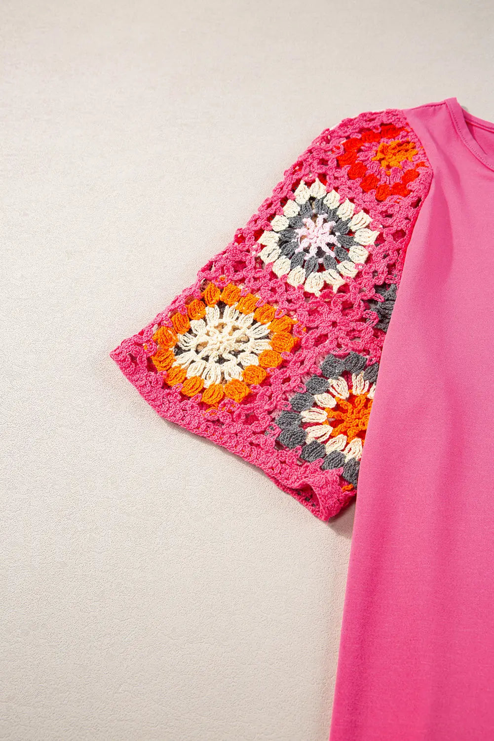 Turquoise Floral Crochet Short Sleeve Top - eAura