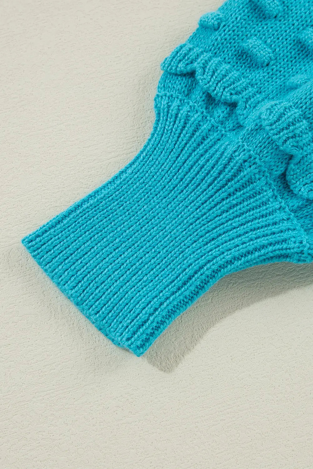 Turquoise Ruffled Eyelet Bubble Sleeve Sweater Beagle Boutique Fashion Outlet
