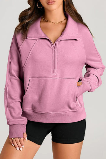 Valerian Quarter Zip Stand Neck Kangaroo Pocket Sweatshirt Beagle Boutique Fashion Outlet