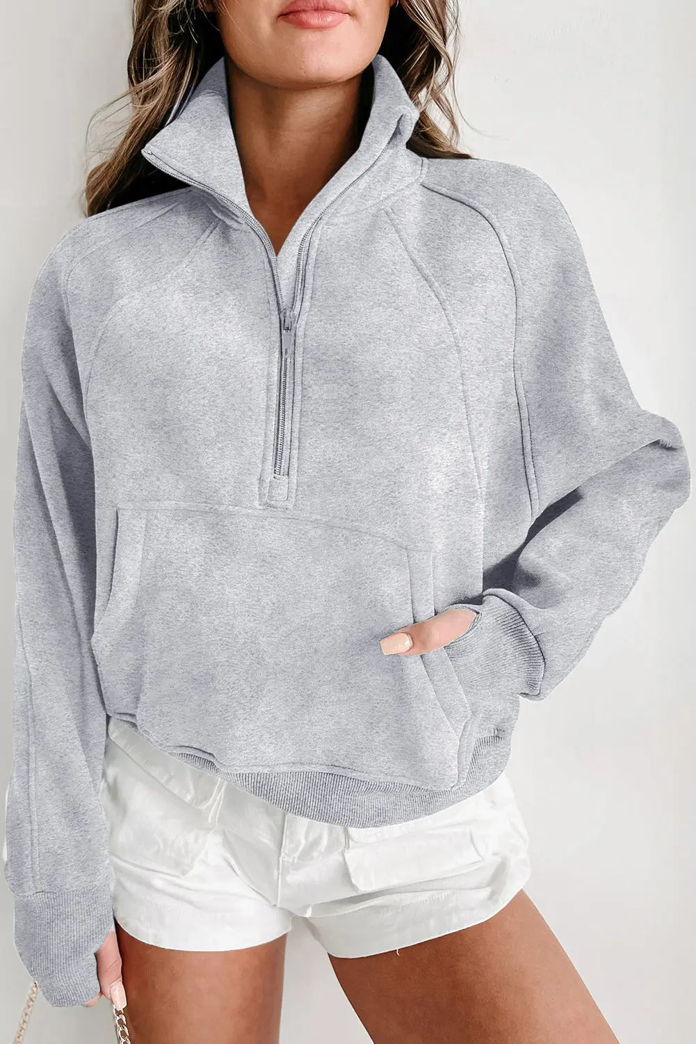 Valerian Quarter Zip Stand Neck Kangaroo Pocket Sweatshirt - eAura