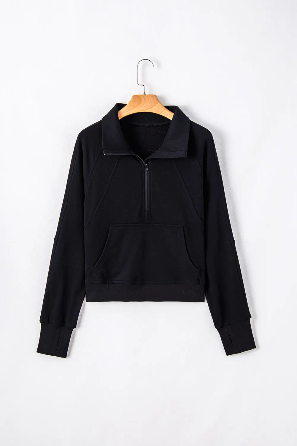 Valerian Quarter Zip Stand Neck Kangaroo Pocket Sweatshirt - eAura