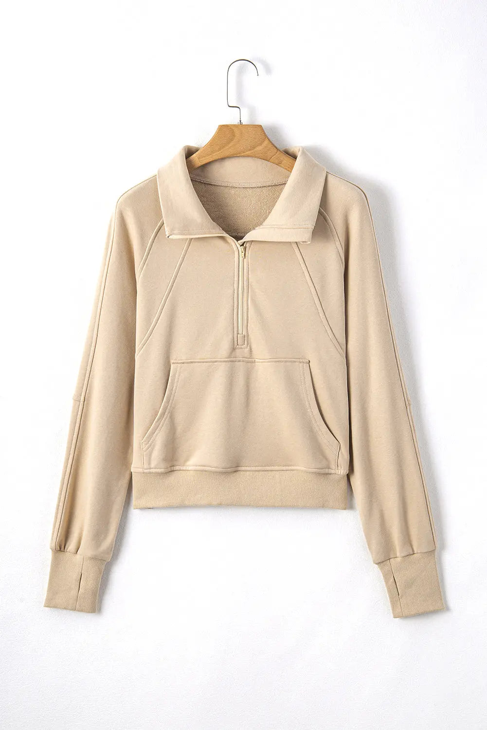 Valerian Quarter Zip Stand Neck Kangaroo Pocket Sweatshirt - eAura