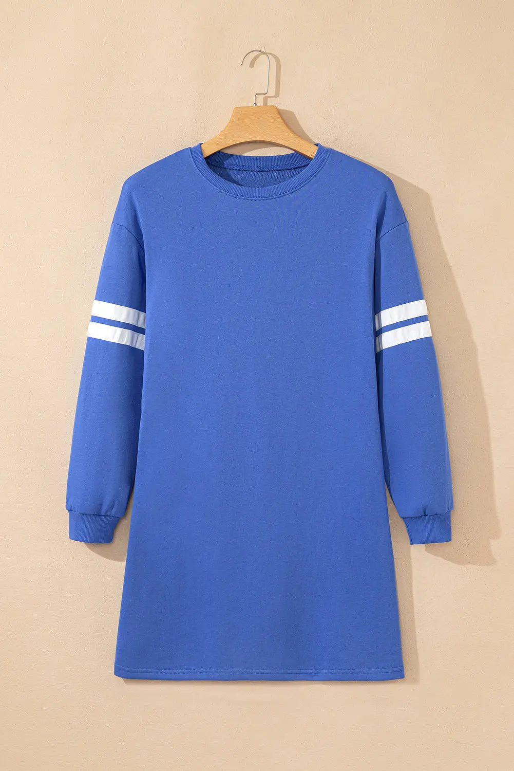 Varsity Contrast Banded Sleeve Shift Sweatshirt Dress - eAura