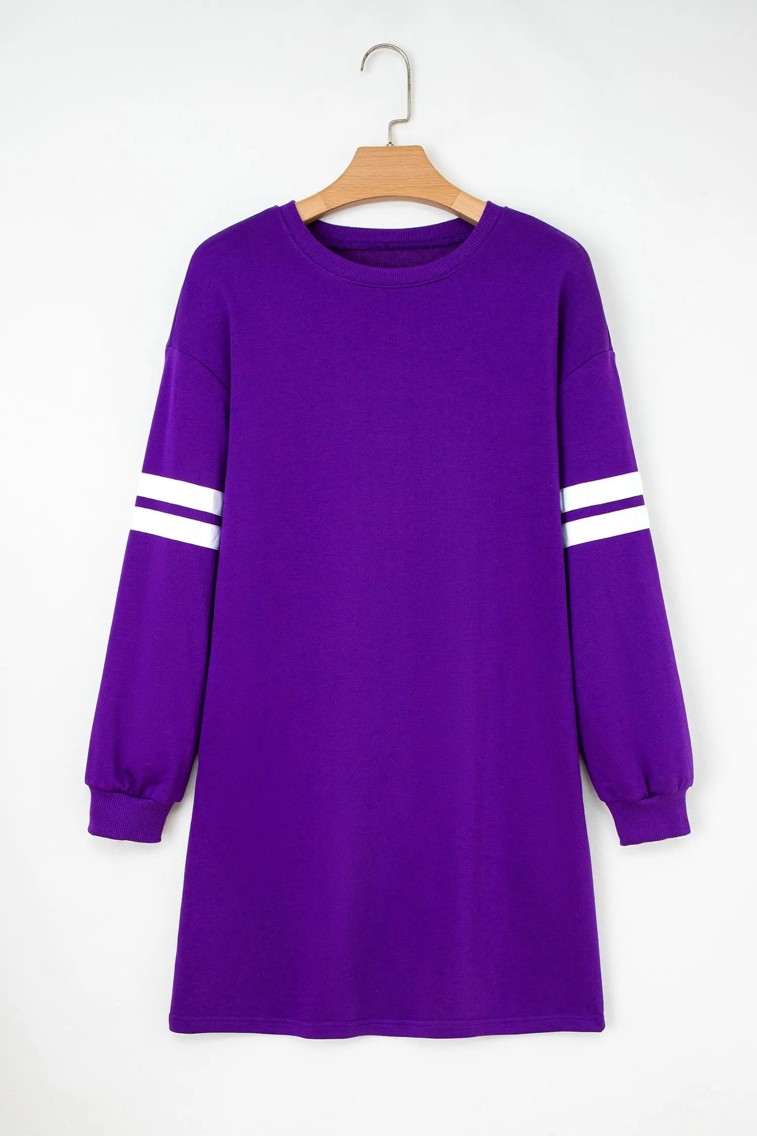 Varsity Contrast Banded Sleeve Shift Sweatshirt Dress - eAura