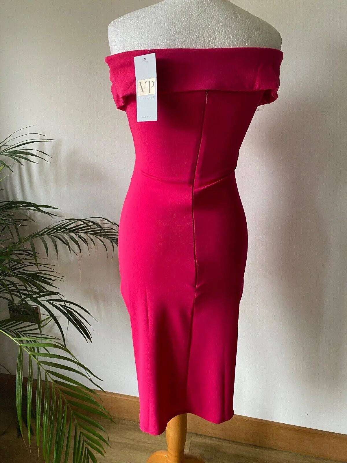 Vicky Pattison Goddiva Cerise Off The Shoulders Dress Size 8 Ruched - BB Fashion Outlet