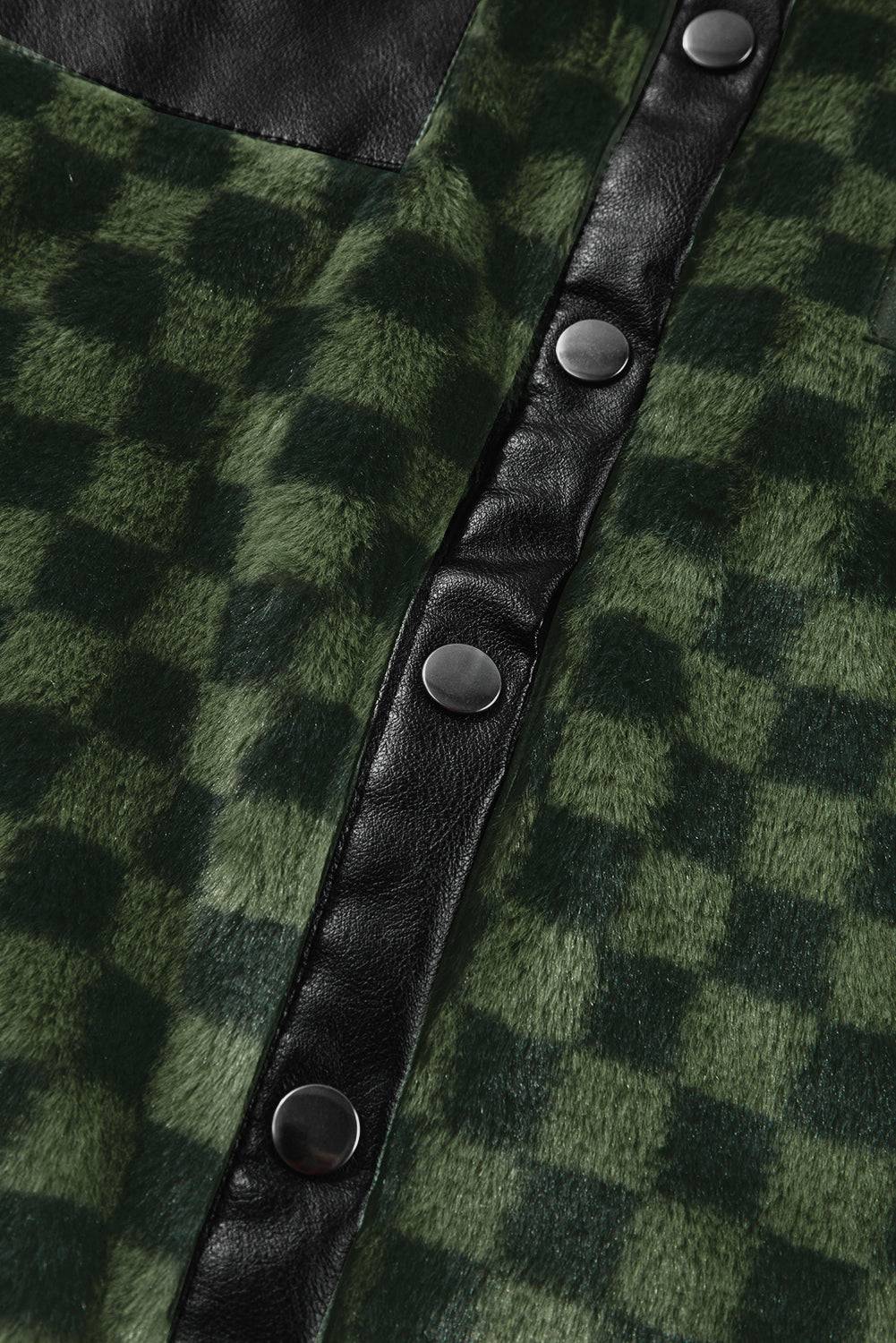 Vineyard Green Fleece Checkerboard Flap Pocket Snap Button Jacket - BB Fashion Outlet
