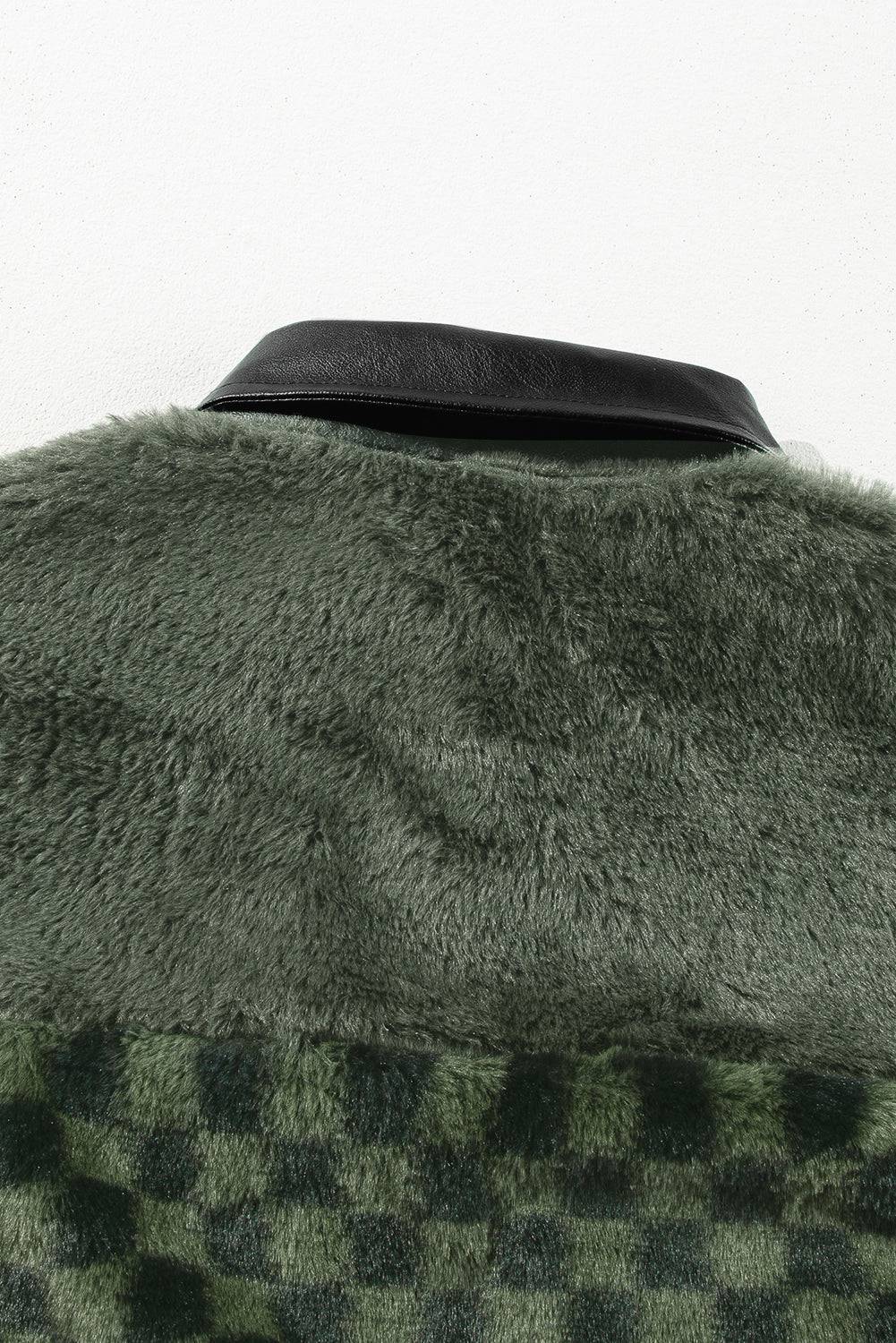 Vineyard Green Fleece Checkerboard Flap Pocket Snap Button Jacket - BB Fashion Outlet