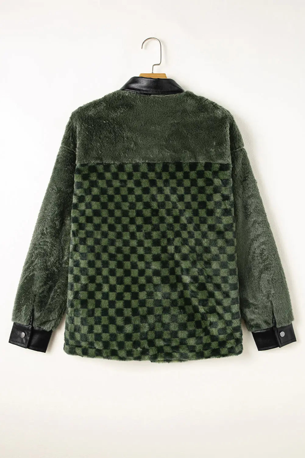 Vineyard Green Fleece Checkerboard Flap Pocket Snap Button Jacket - eAura