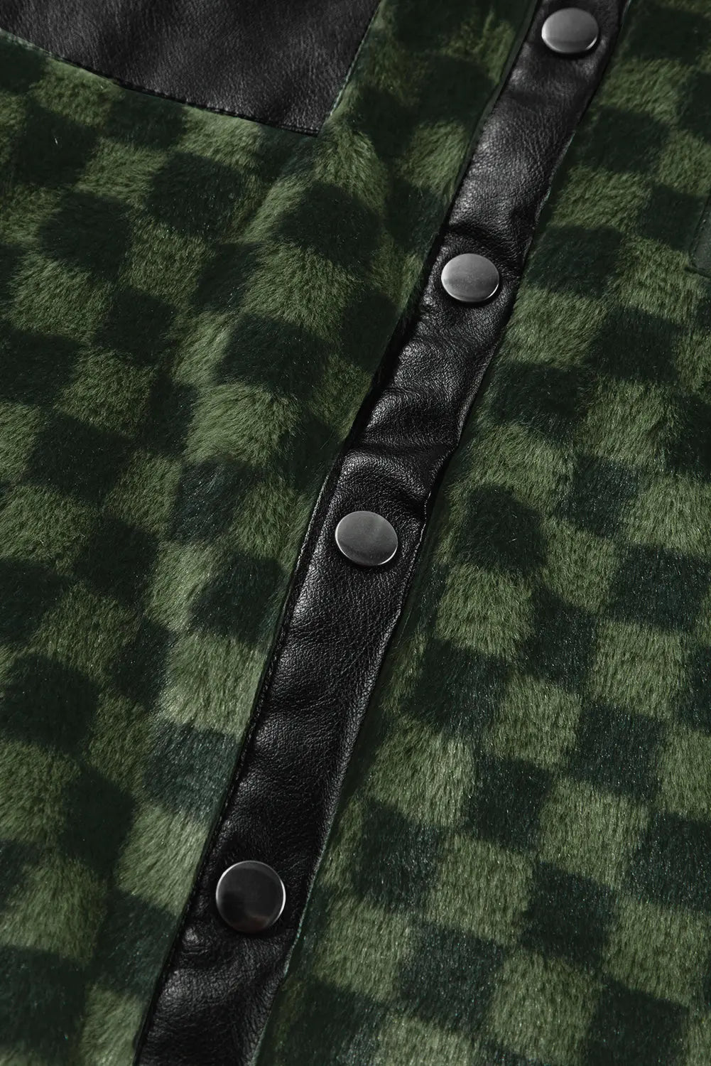 Vineyard Green Fleece Checkerboard Flap Pocket Snap Button Jacket - eAura
