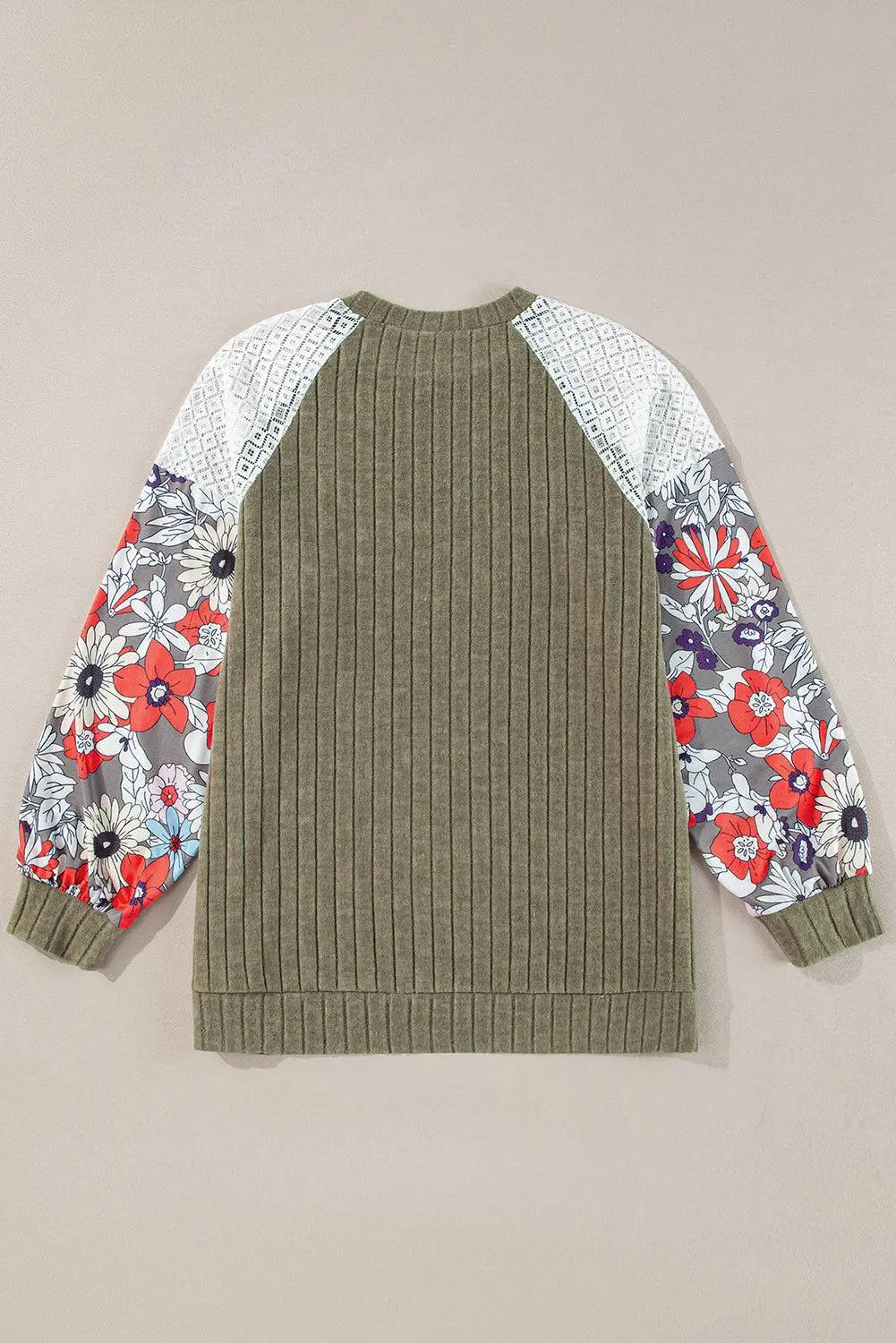Vineyard Green Plus Size Textured Floral Patchwork Raglan Sleeve Blouse - BB Fashion Outlet