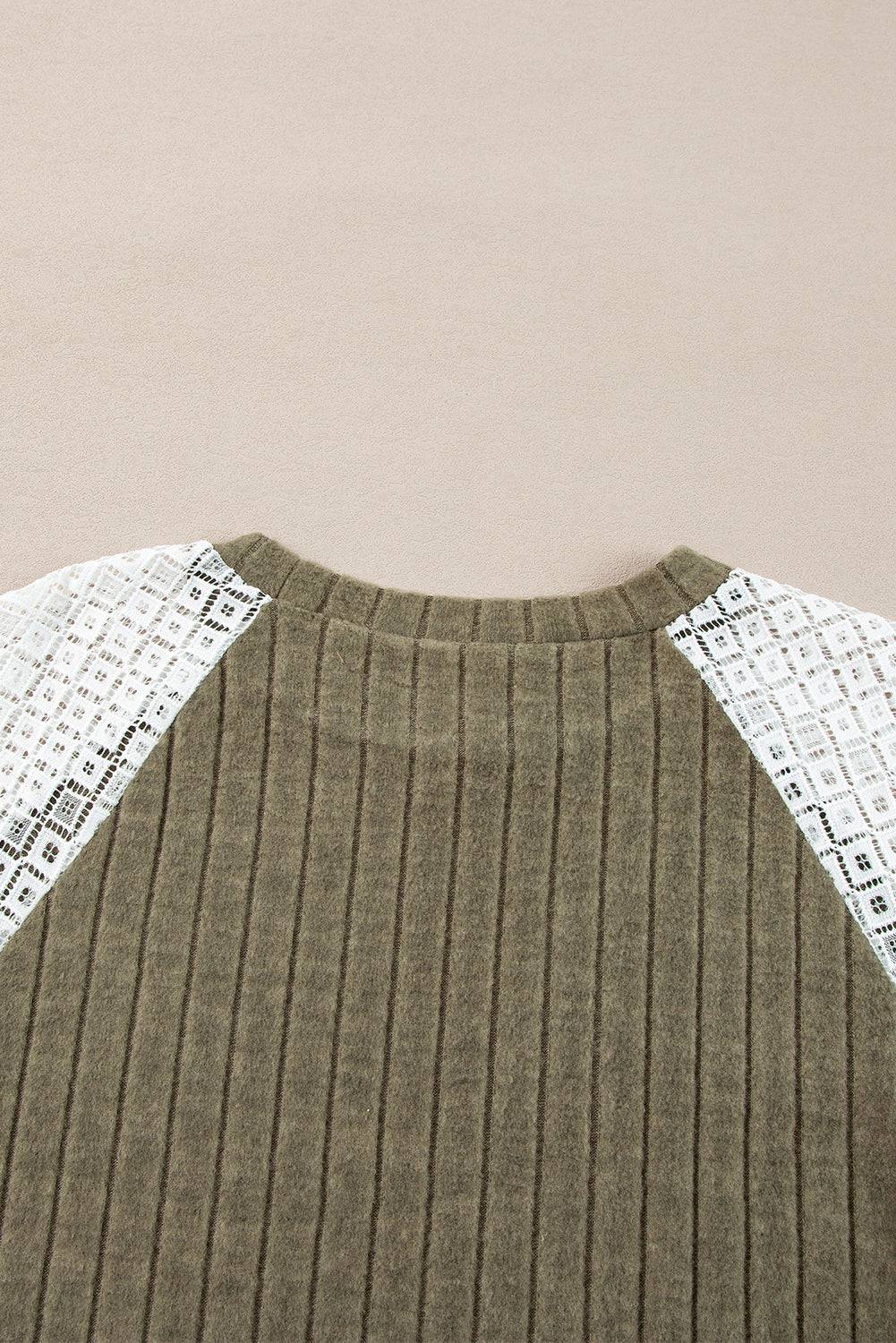 Vineyard Green Plus Size Textured Floral Patchwork Raglan Sleeve Blouse - BB Fashion Outlet