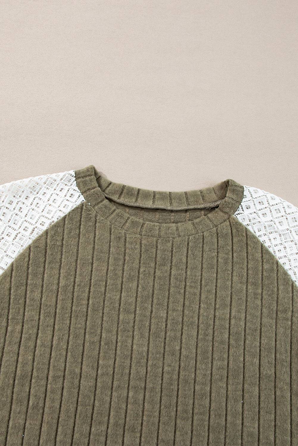 Vineyard Green Plus Size Textured Floral Patchwork Raglan Sleeve Blouse - BB Fashion Outlet