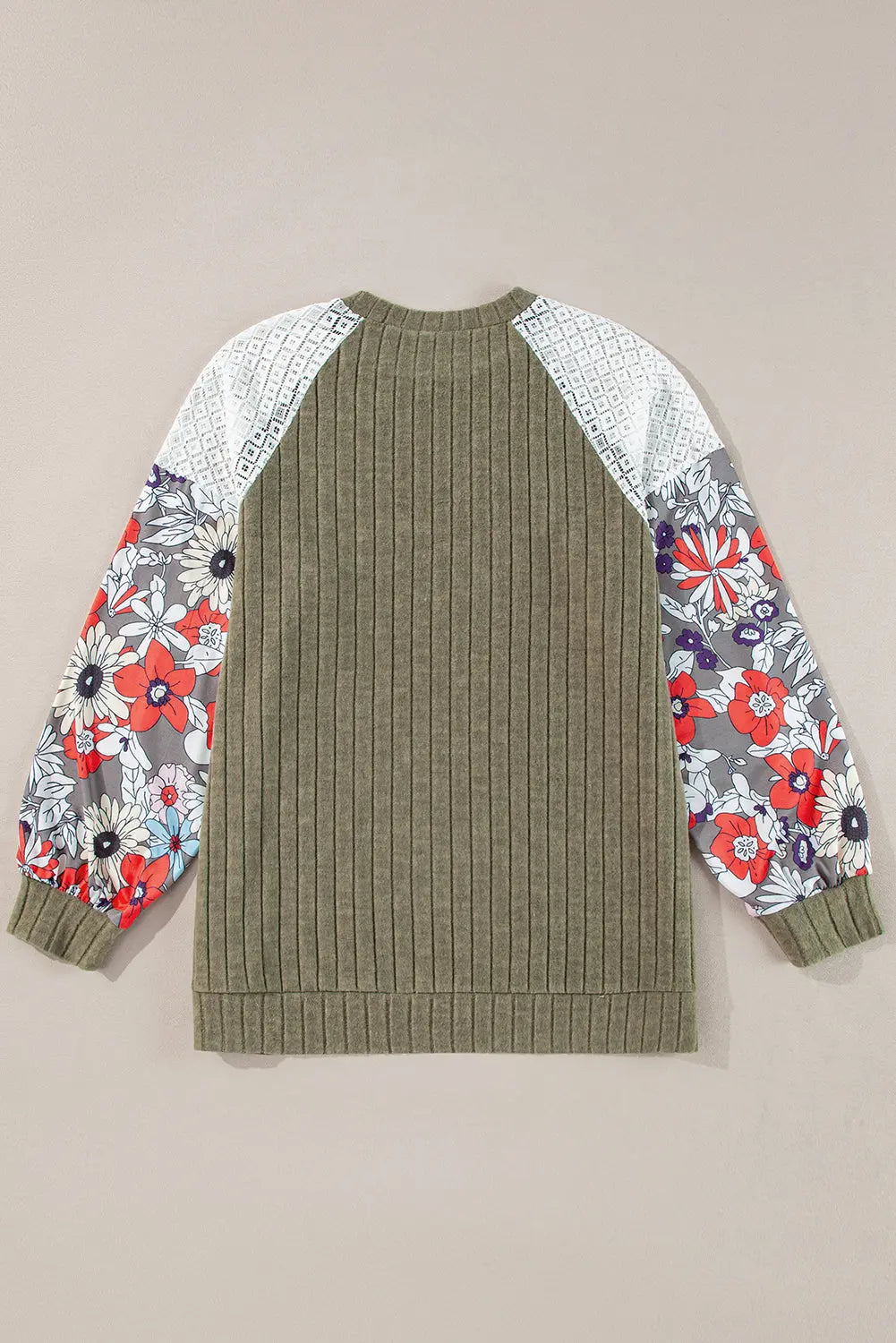 Vineyard Green Plus Size Textured Floral Patchwork Raglan Sleeve Blouse - Size/Plus Tops/Plus Blouses & Shirts