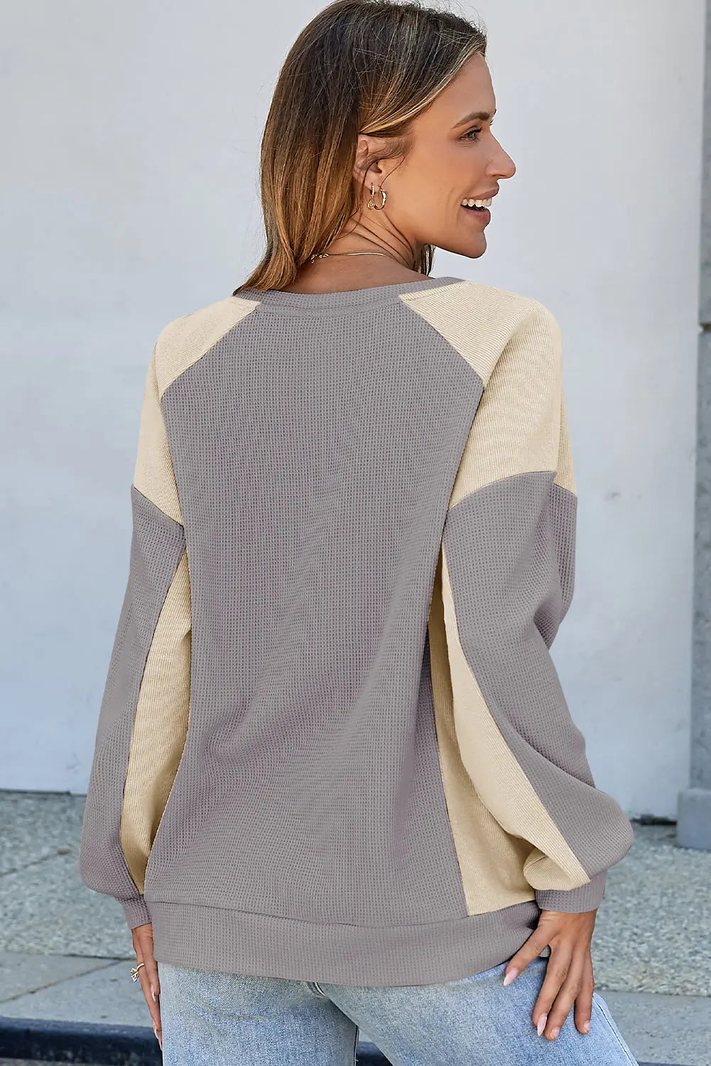 Waffle High Low Raglan Sleeve Sweatshirt - eAura