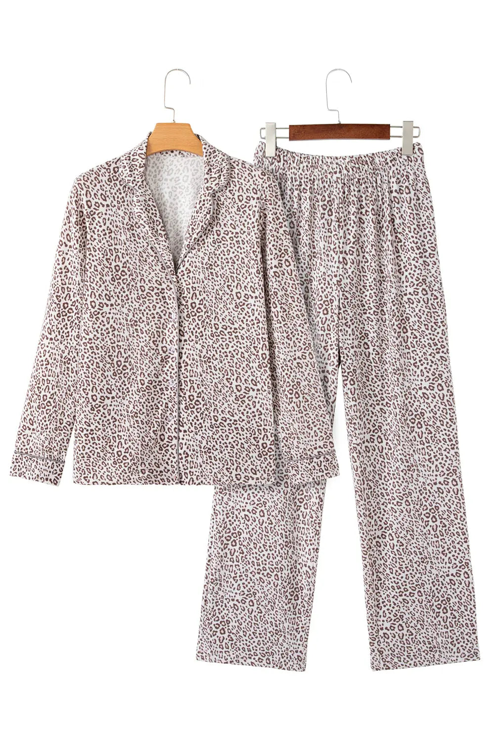White Allover Leopard Print Long Sleeve and Trousers Pajama Set - eAura