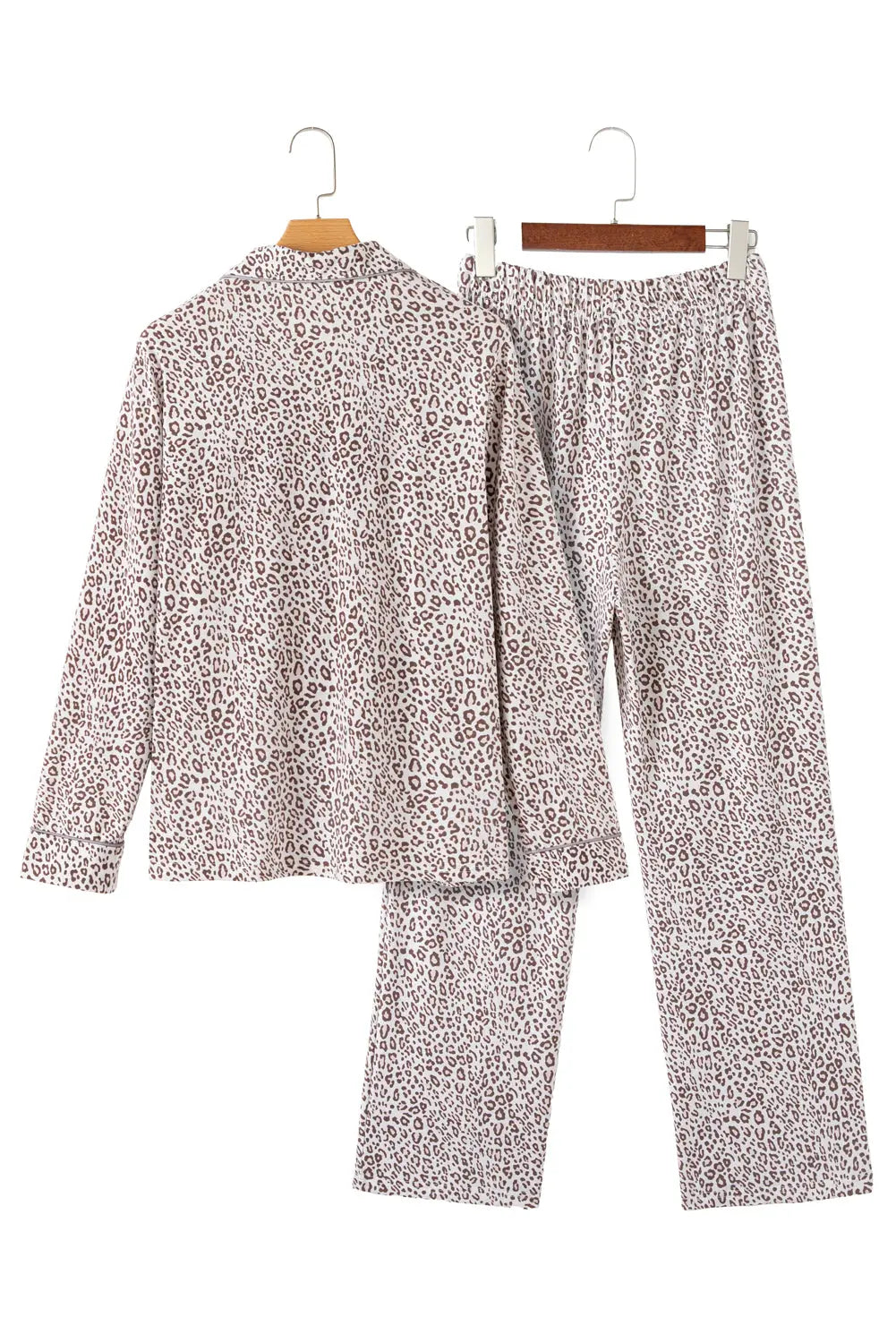 White Allover Leopard Print Long Sleeve and Trousers Pajama Set - eAura