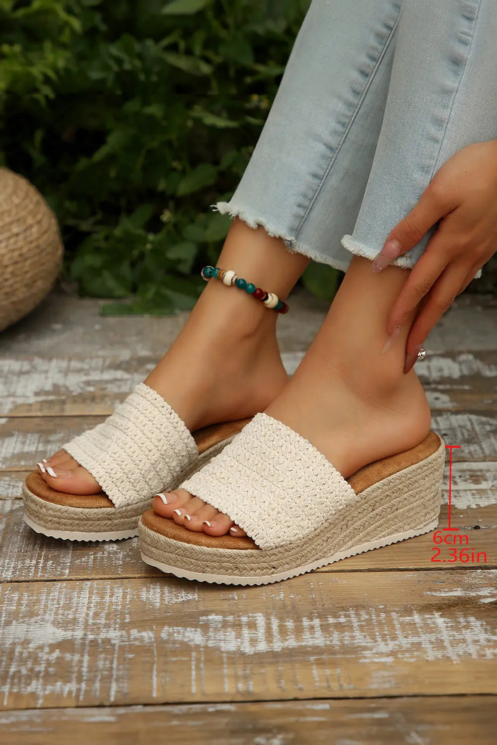 White Boho Woven One Band Wedge Sandals - eAura