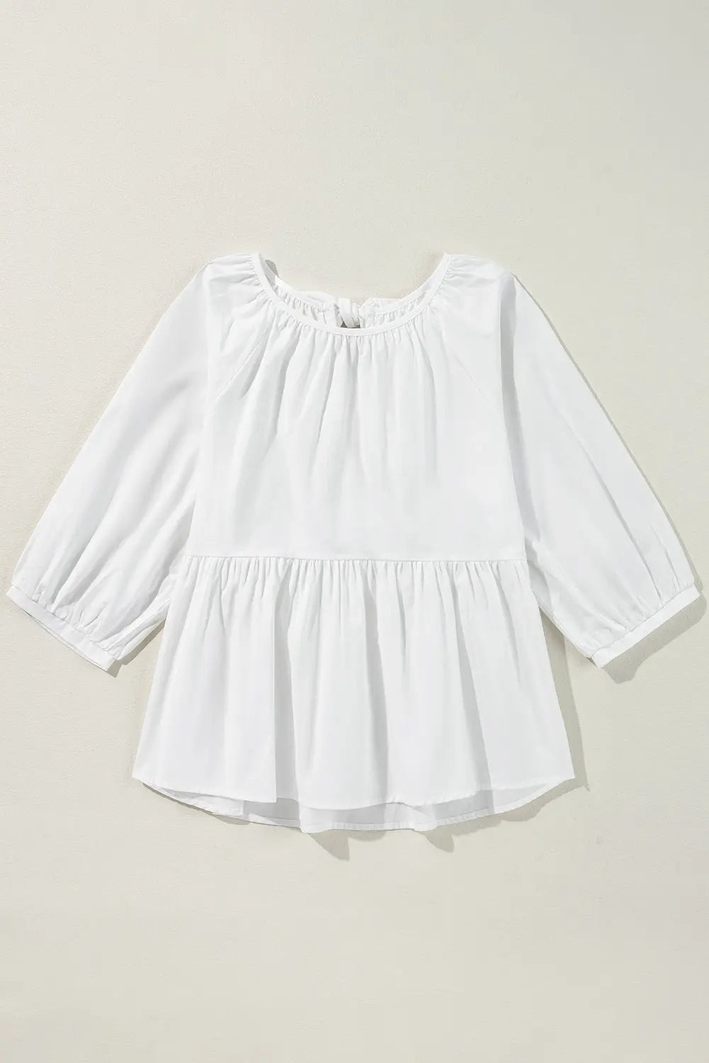 White Bow Knot Cutout Back Loose Fit 3/4 Sleeve Blouse - BB Fashion Outlet