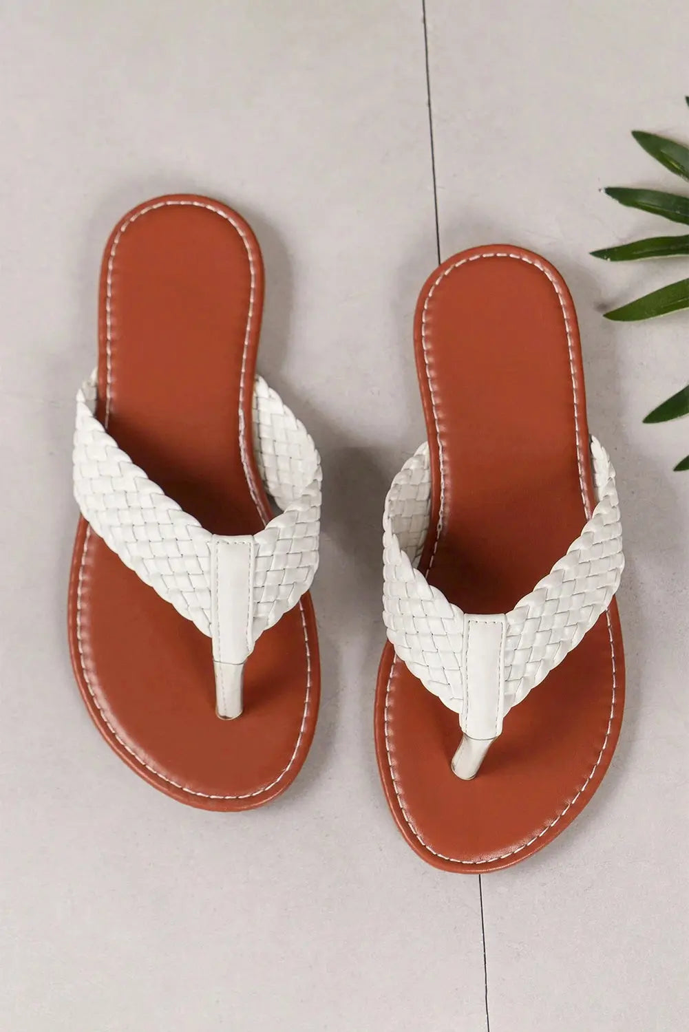White Braided Strap PU Leather Flip Flop Beagle Boutique Fashion Outlet