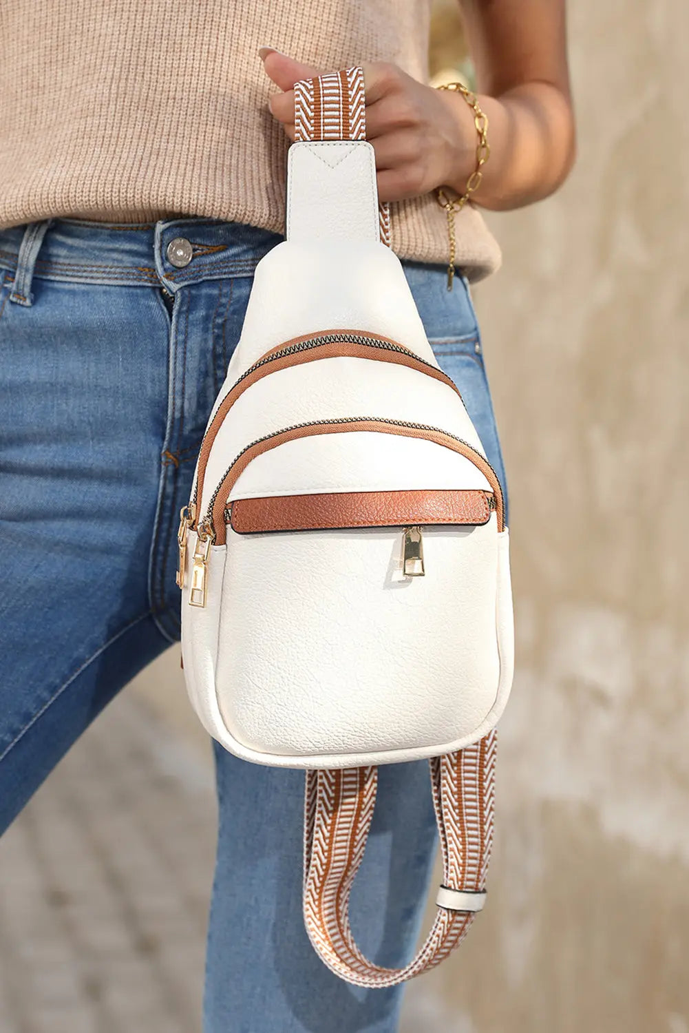 White Casual Multi Zipped Street Sling Bag - eAura