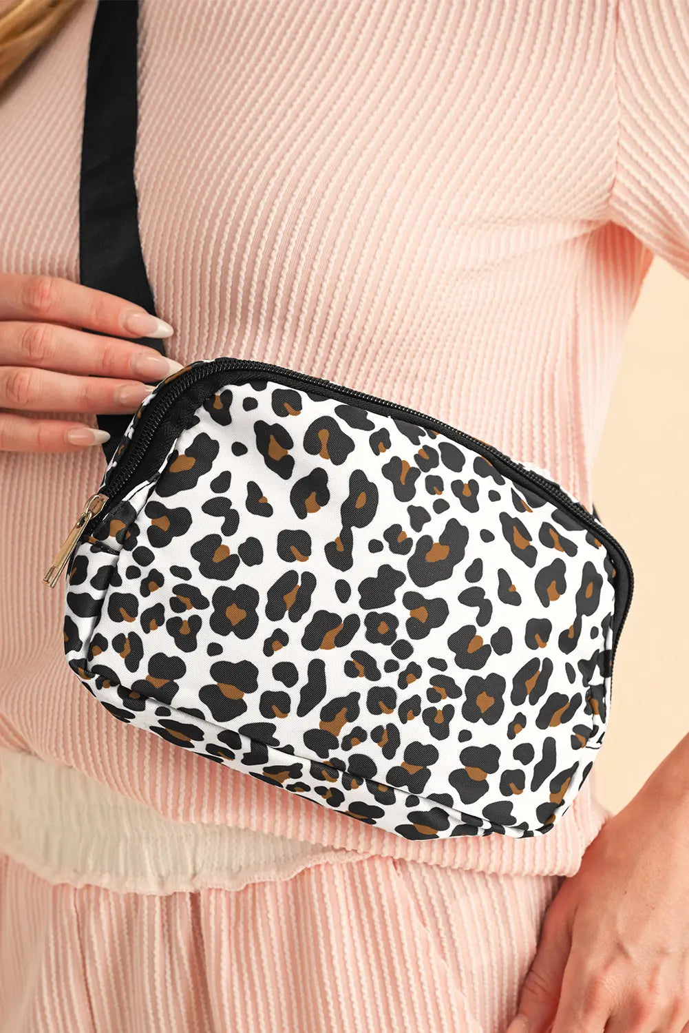 White Cheetah Print Multi Interlayer Zipped Crossbody Bag Beagle Boutique Fashion Outlet