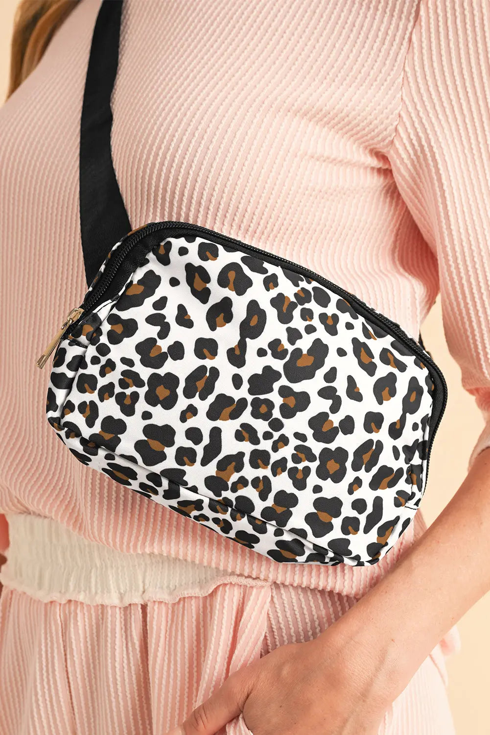White Cheetah Print Multi Interlayer Zipped Crossbody Bag Beagle Boutique Fashion Outlet