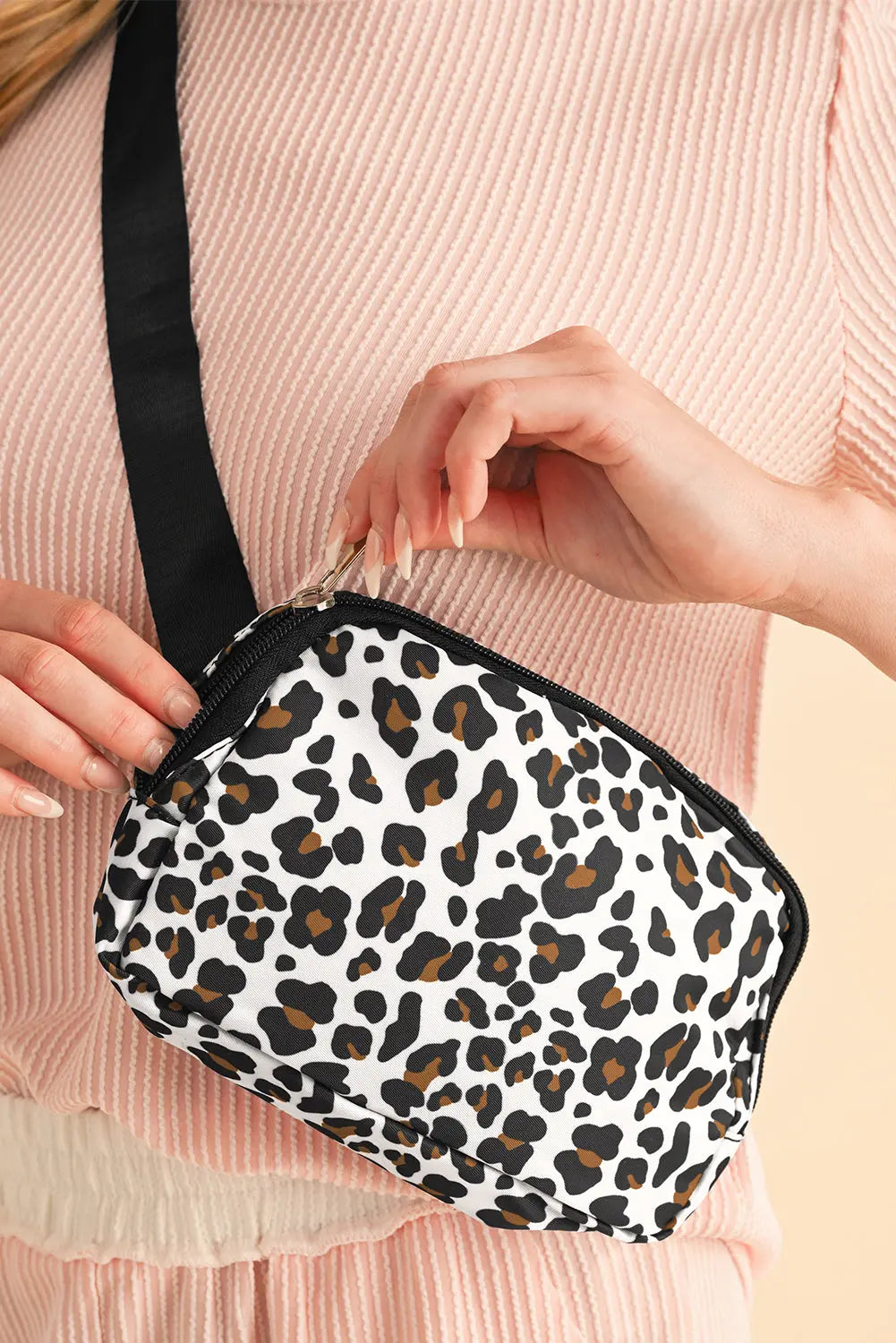 White Cheetah Print Multi Interlayer Zipped Crossbody Bag Beagle Boutique Fashion Outlet