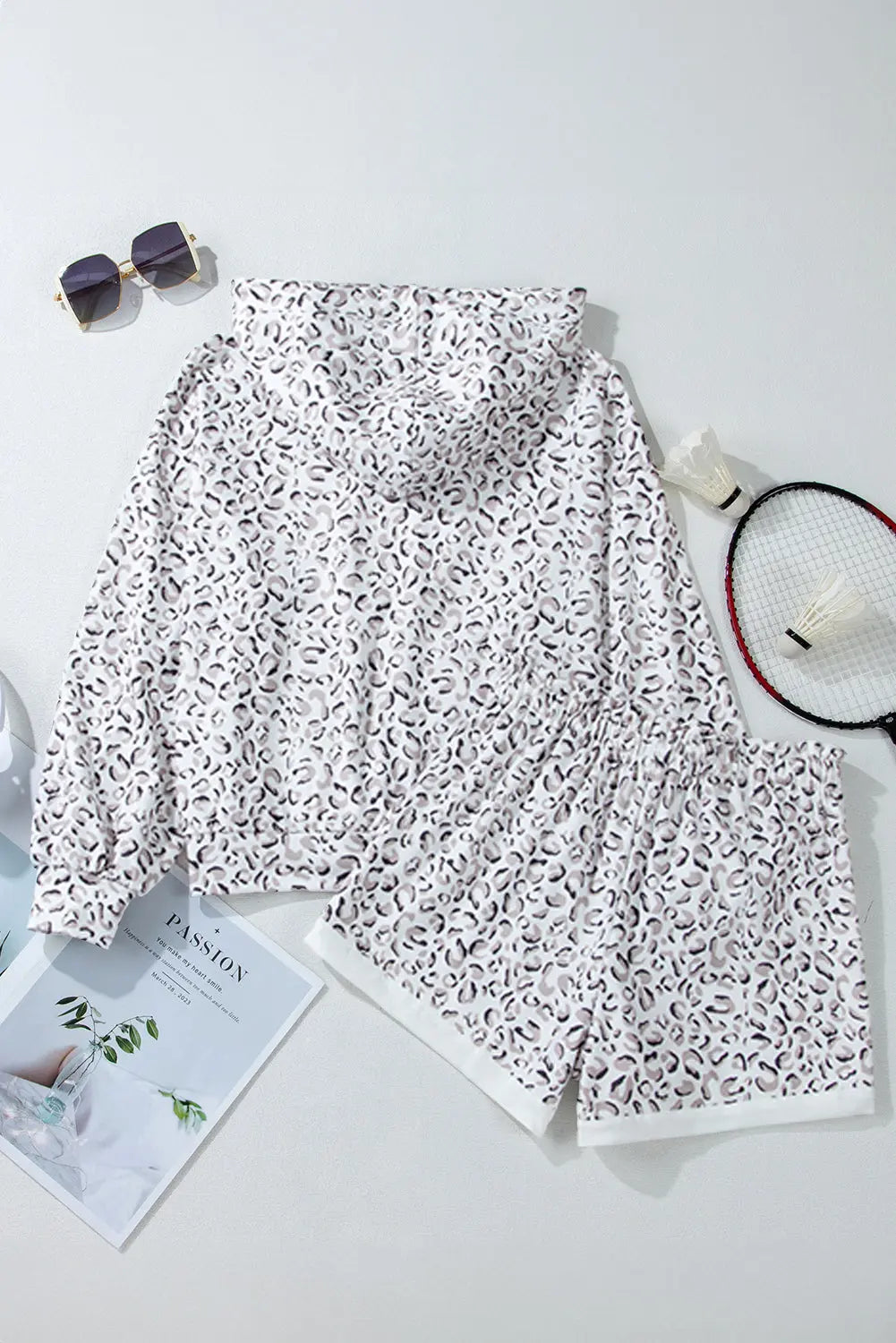 White Classic Leopard Hoodie and Shorts Set Beagle Boutique Fashion Outlet