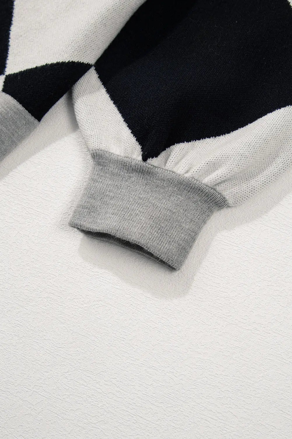 White Colorblock Drop Shoulder Buttoned Loose Cardigan - eAura