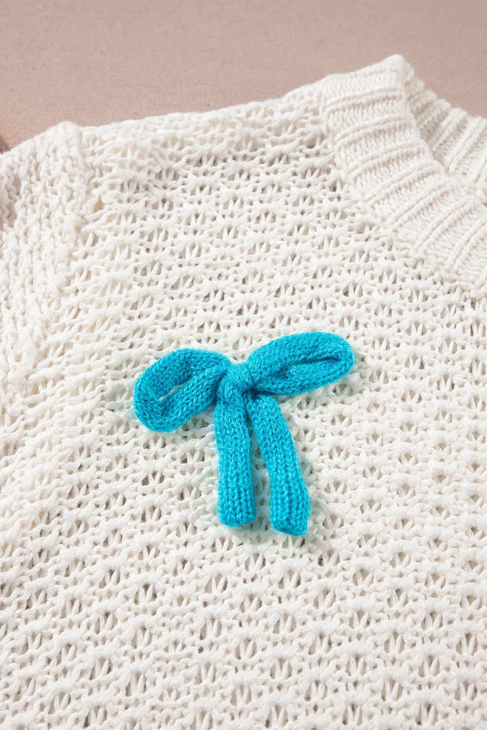 White Colourful Bow Knit Mock Neck Short Sleeve Sweater - Sweaters & Cardigans/Short