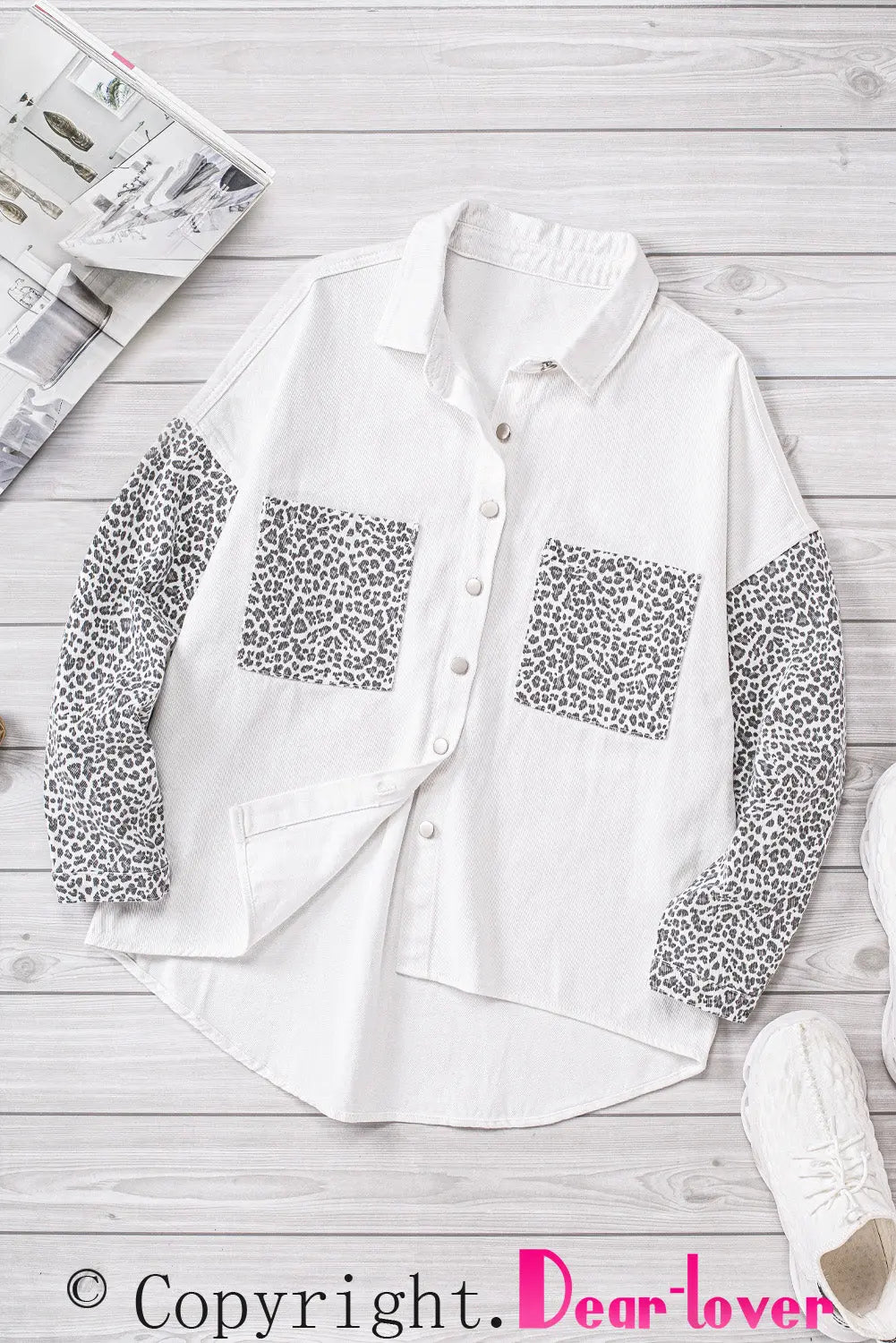 White Contrast Leopard Denim Jacket - eAura