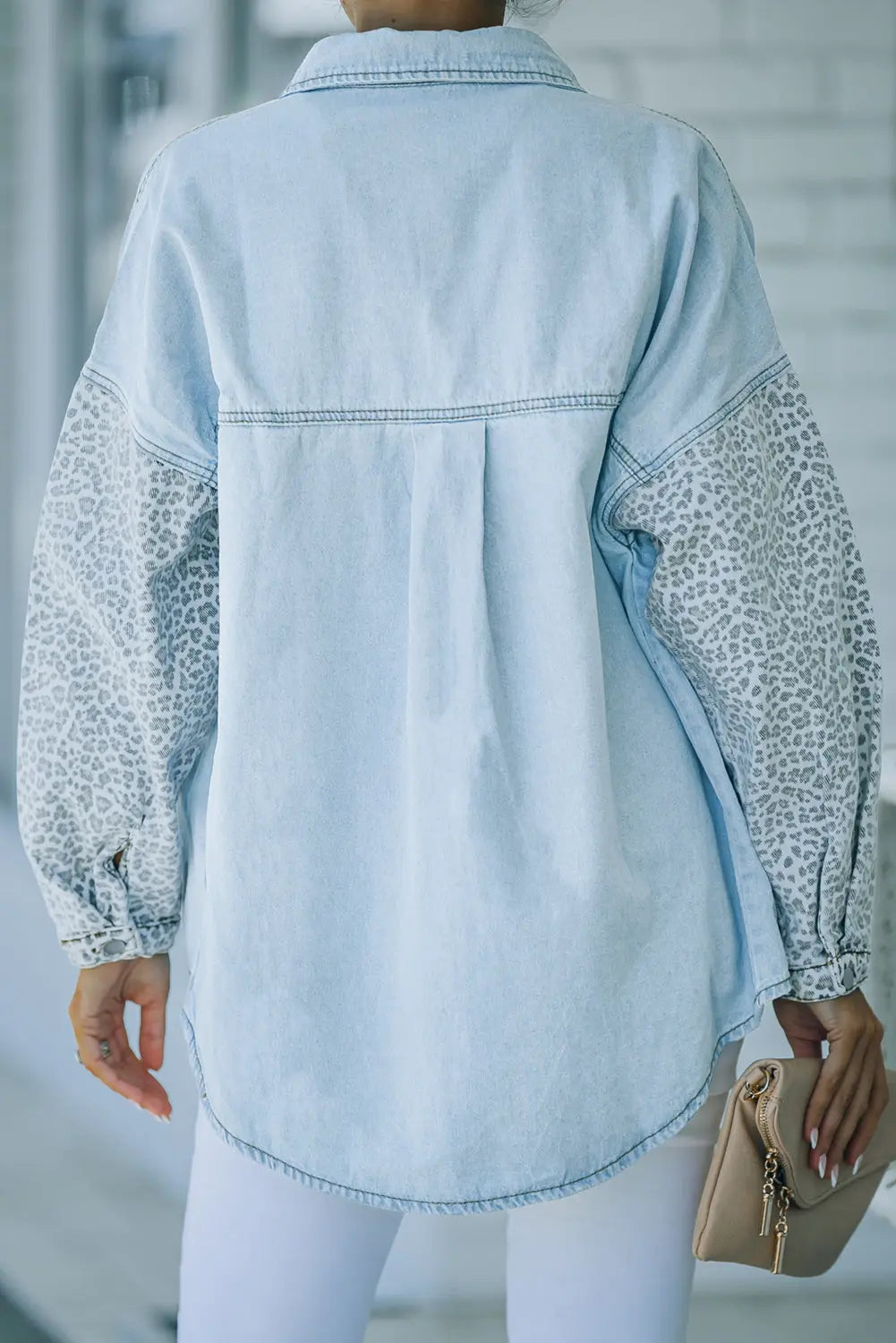 White Contrast Leopard Denim Jacket - eAura