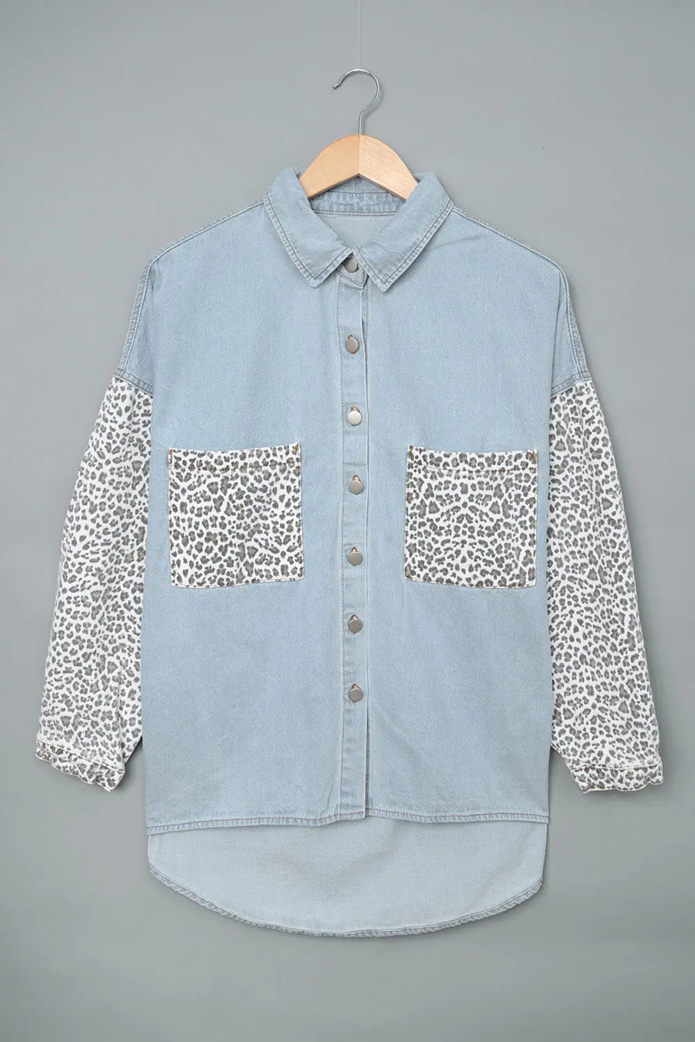 White Contrast Leopard Denim Jacket - eAura