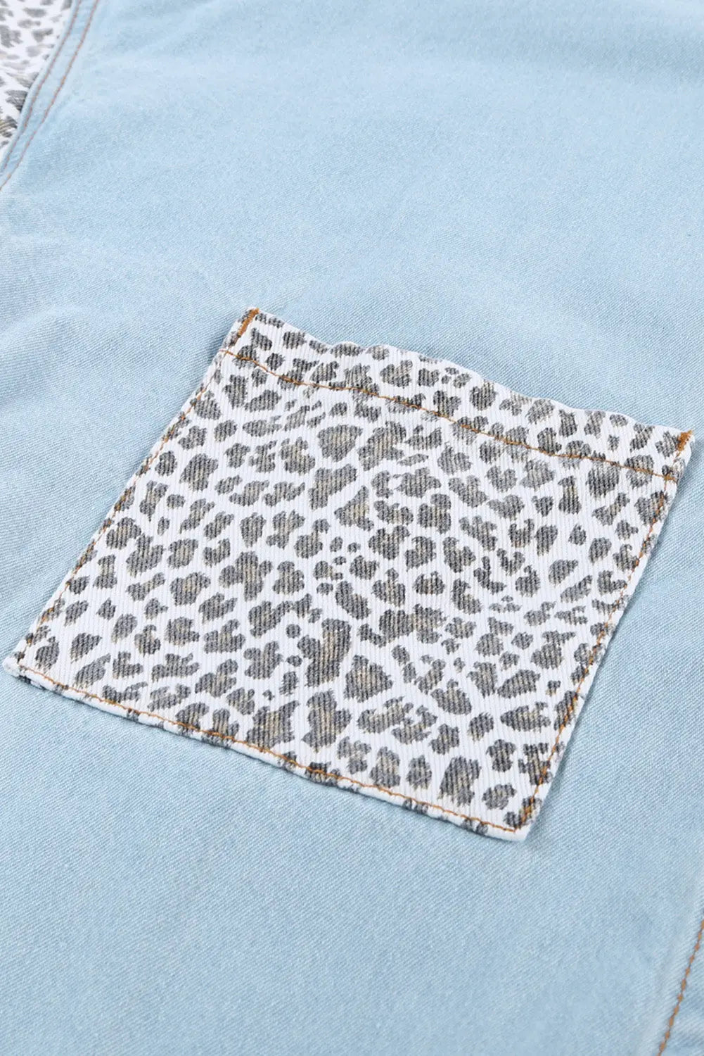 White Contrast Leopard Denim Jacket - eAura