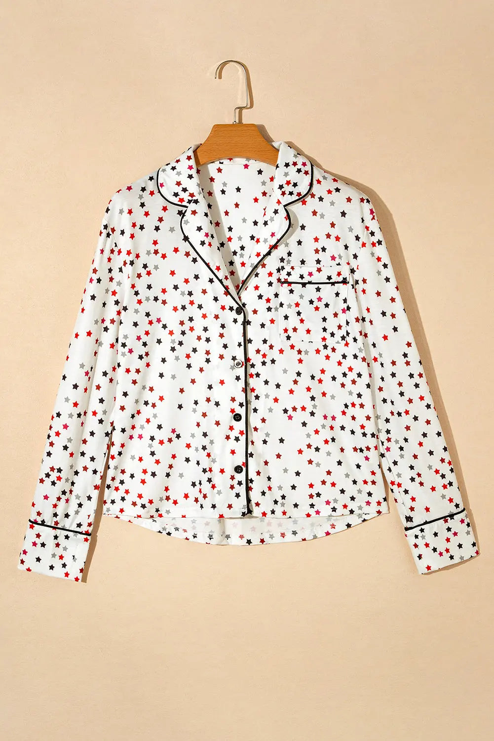 White Contrast Pipping Star Long Sleeve and Trousers Pyjamas Set eAura