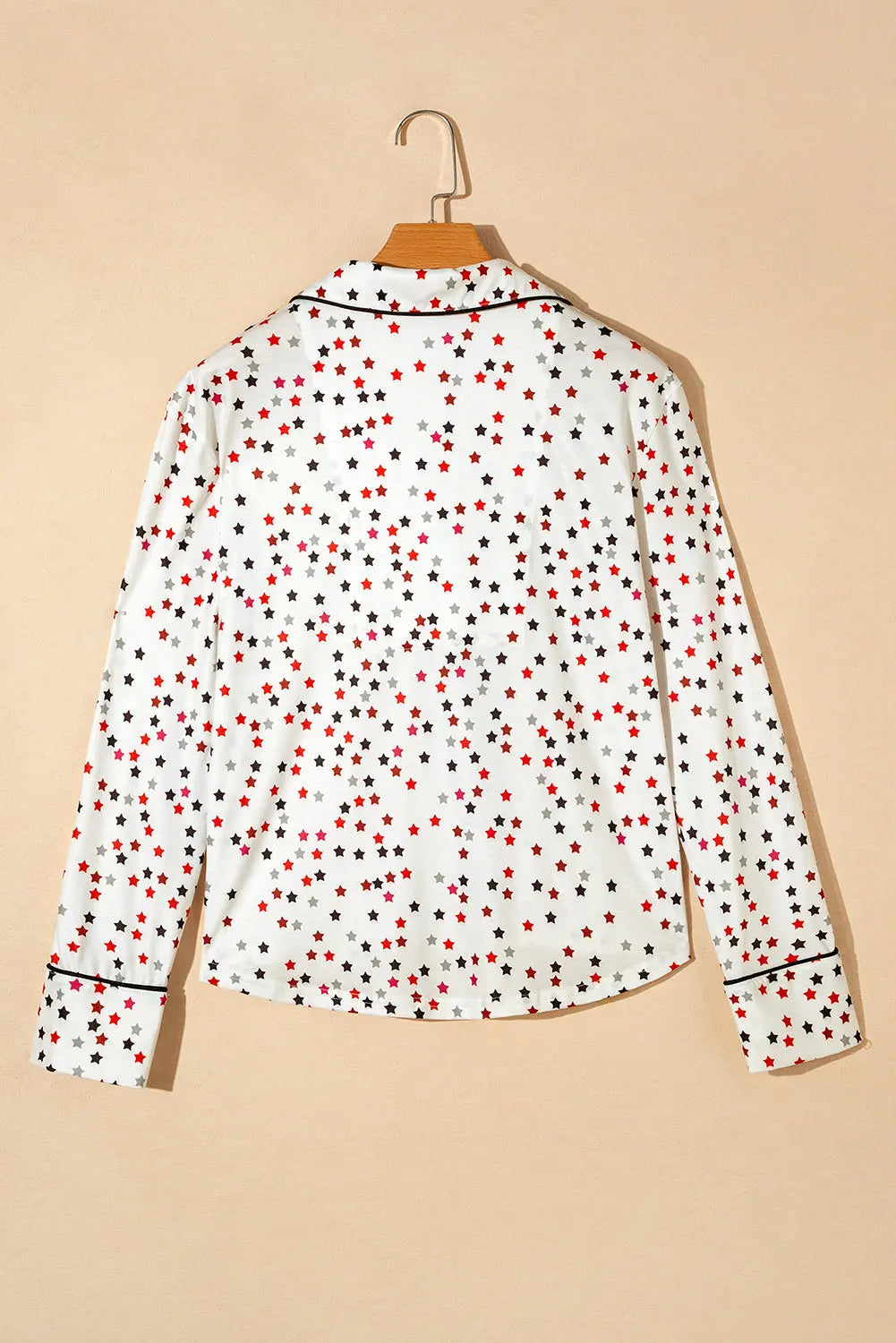 White Contrast Pipping Star Long Sleeve and Trousers Pyjamas Set eAura